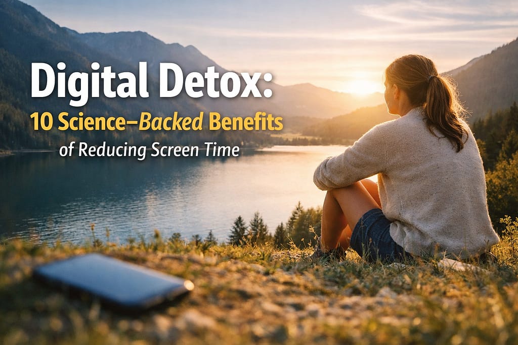 Digital Detox by reducing screen time to improve focus, sleep quality, mental health, and well-being