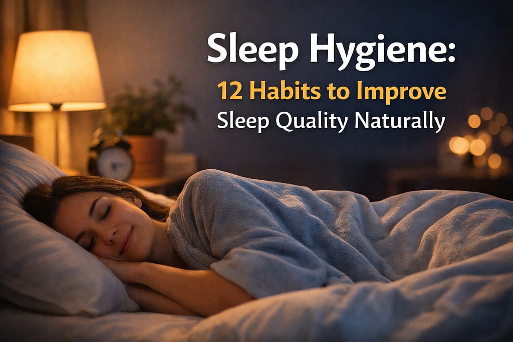 Sleep Hygiene habits including a relaxing bedtime routine, comfortable bedroom, and healthy sleep environment for better rest