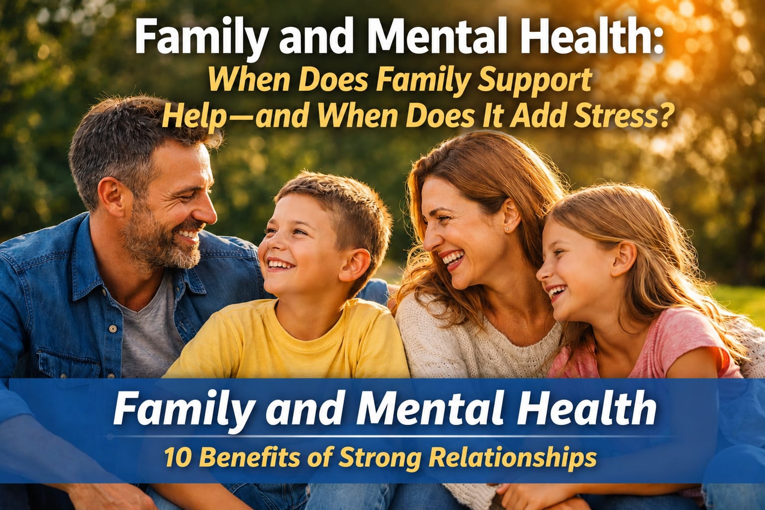 Family members spending time together, illustrating how family relationships can provide emotional support or contribute to stress and mental health challenges.