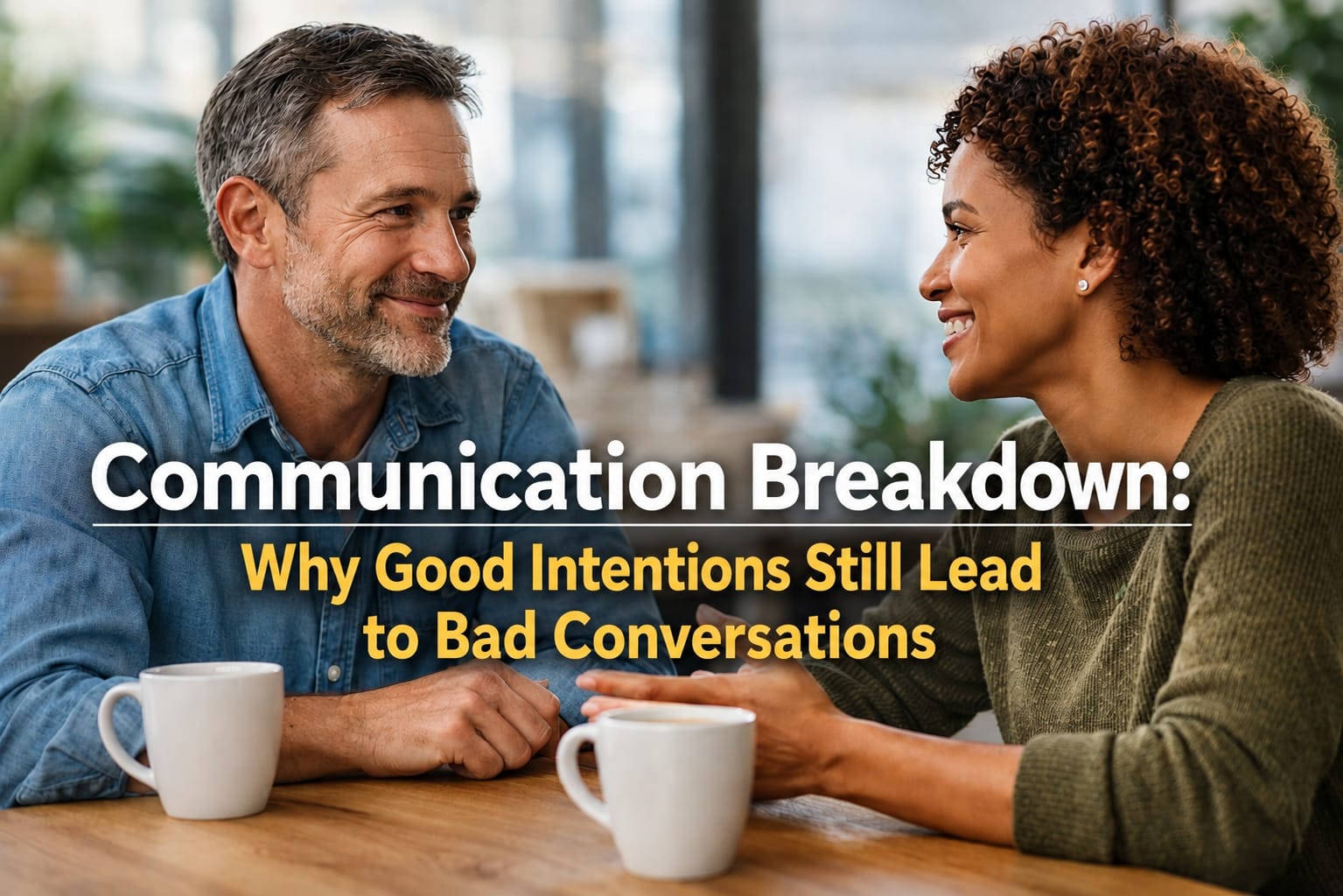 Two adults having a difficult conversation, illustrating how misunderstandings, tone and interpretation can cause communication breakdown even when intentions are good.