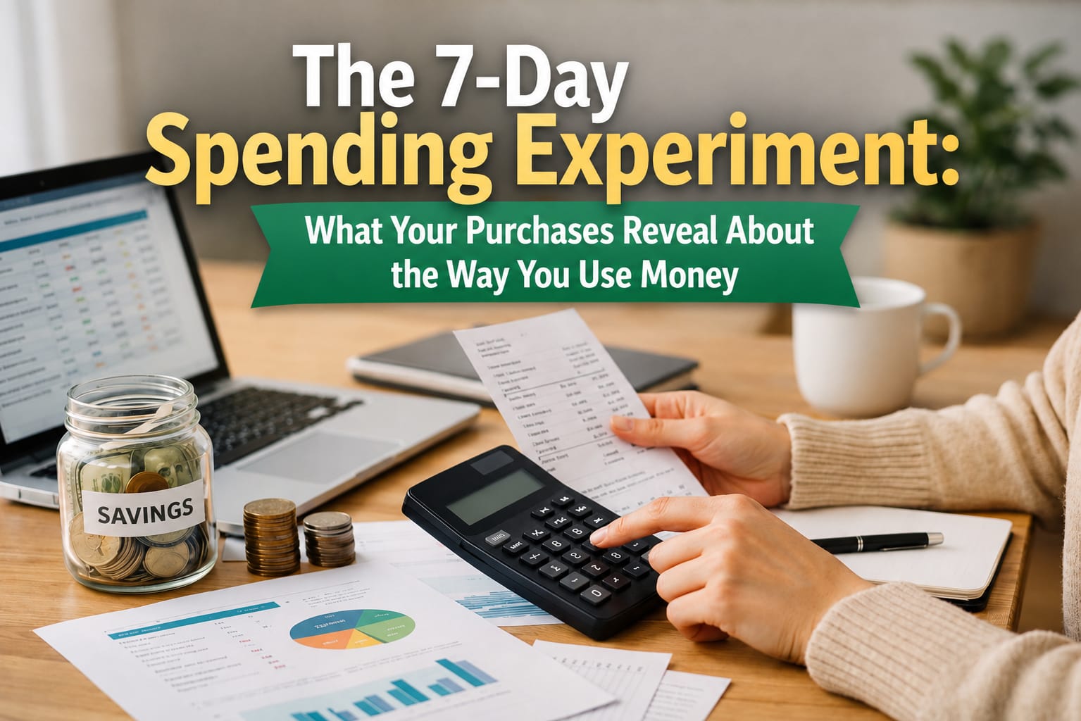 Person reviewing a seven-day spending record to identify purchase triggers, recurring expenses and opportunities to save money.