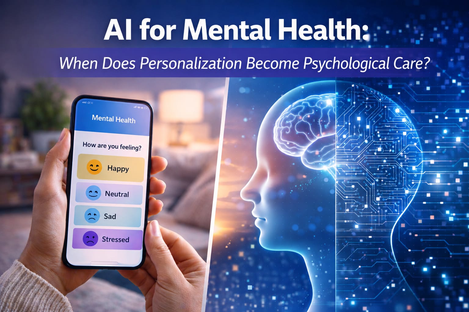 Woman over 50 using an AI mental health chatbot for personalized emotional support