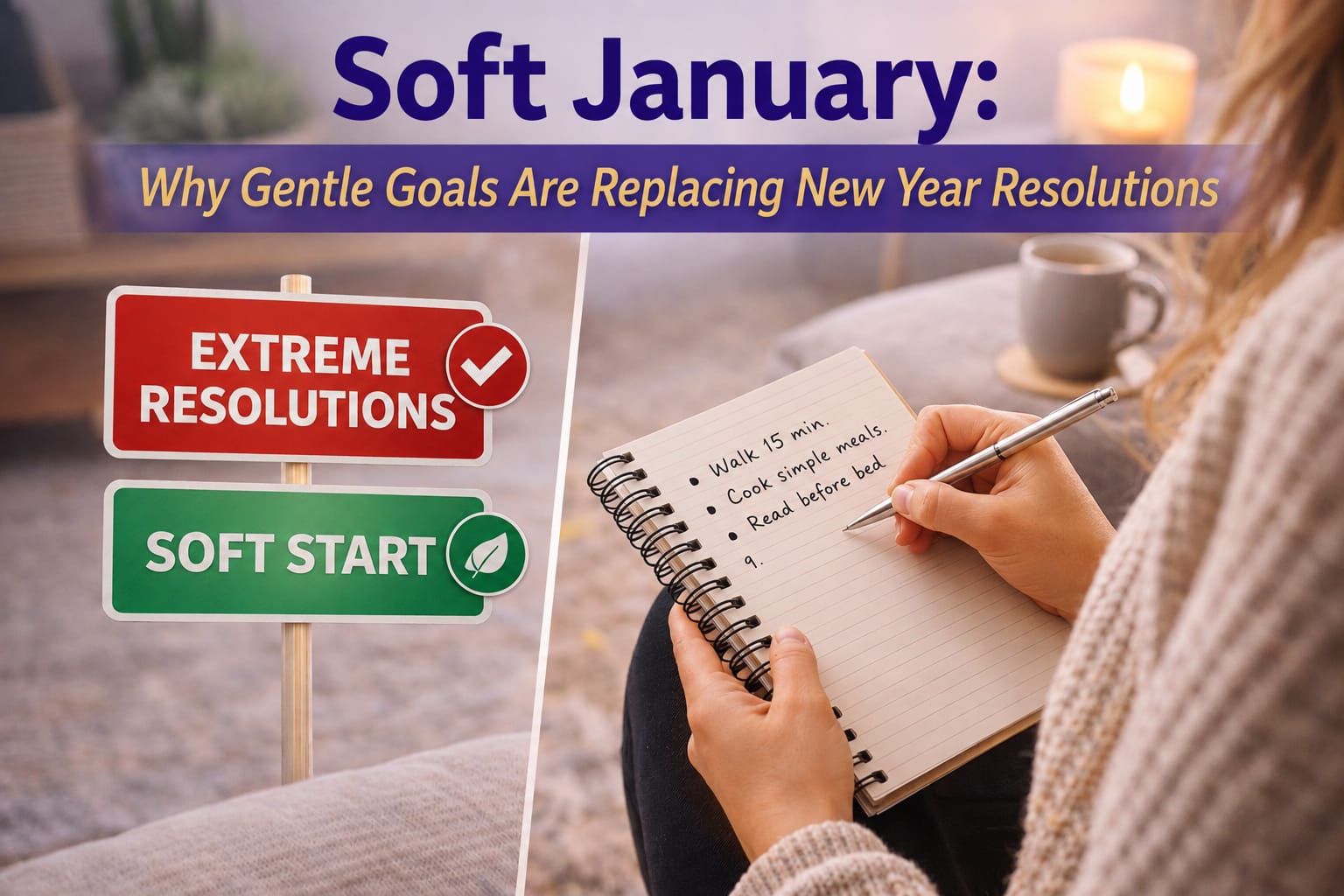 Woman over 50 planning gentle and realistic goals for the new year