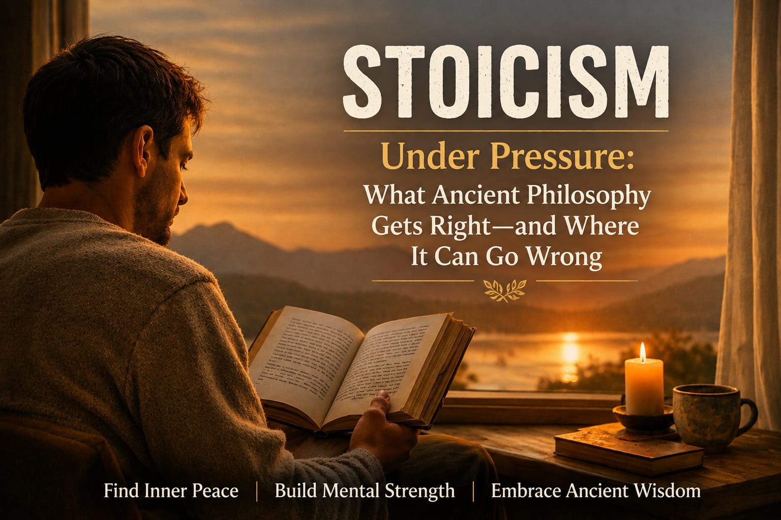 Older adult reflecting calmly under pressure, representing Stoic philosophy, resilience, and emotional self-control