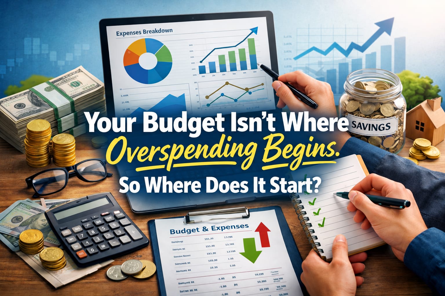 Person reviewing expenses and spending habits, illustrating how triggers, convenience and financial behaviors can lead to overspending.