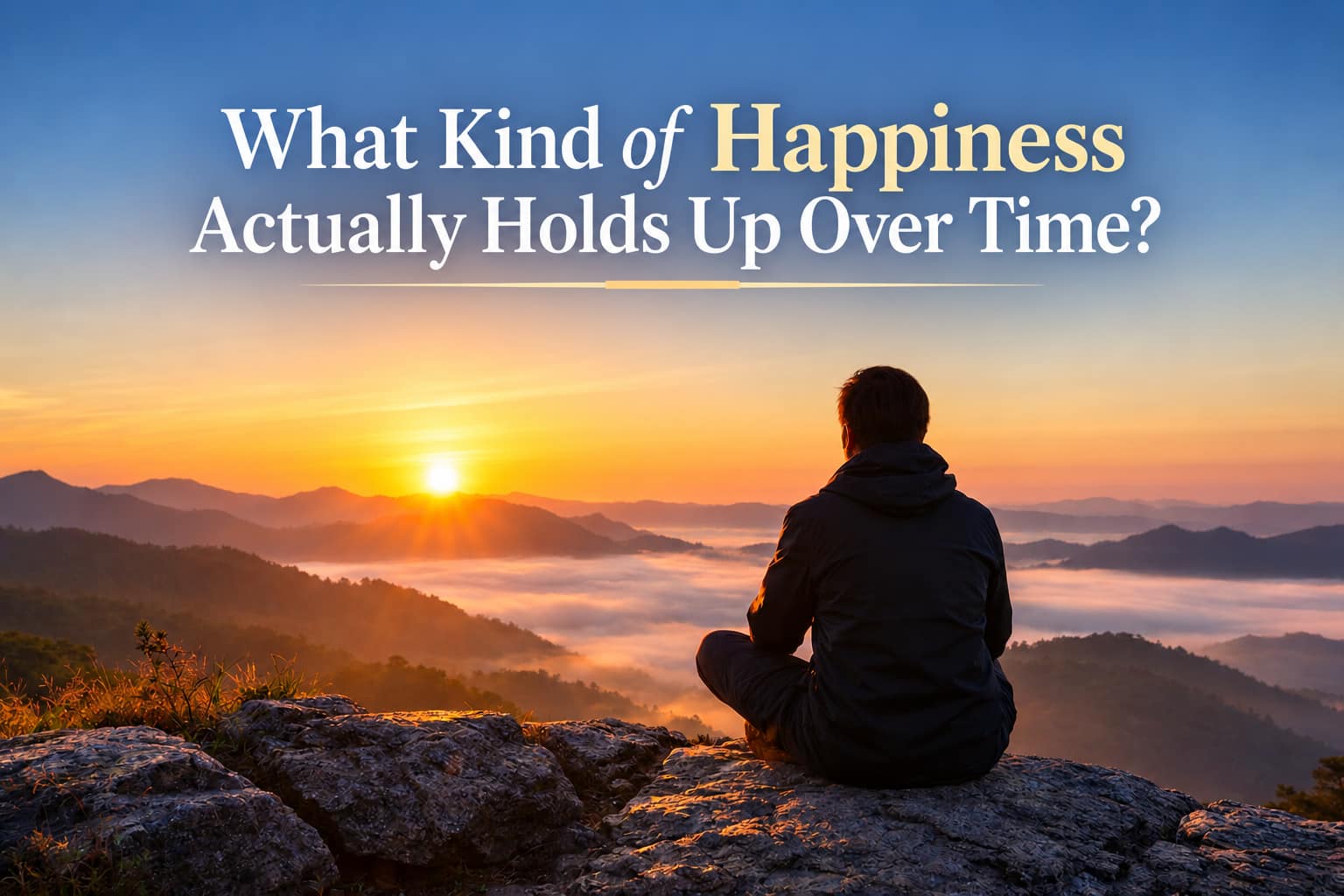 Older adult reflecting on happiness and a meaningful life, representing pleasure, purpose, life satisfaction and eudaimonic well-being.