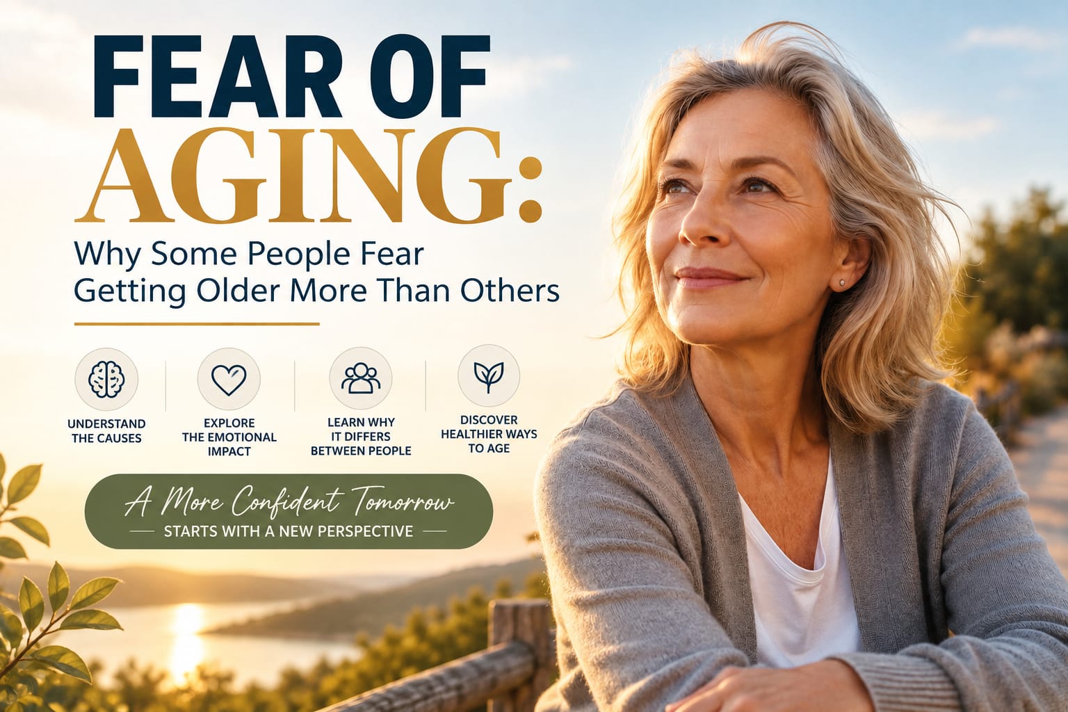 Older adult reflecting on aging, representing fear of getting older, concerns about independence, health, cognitive decline, mortality, and emotional well-being.
