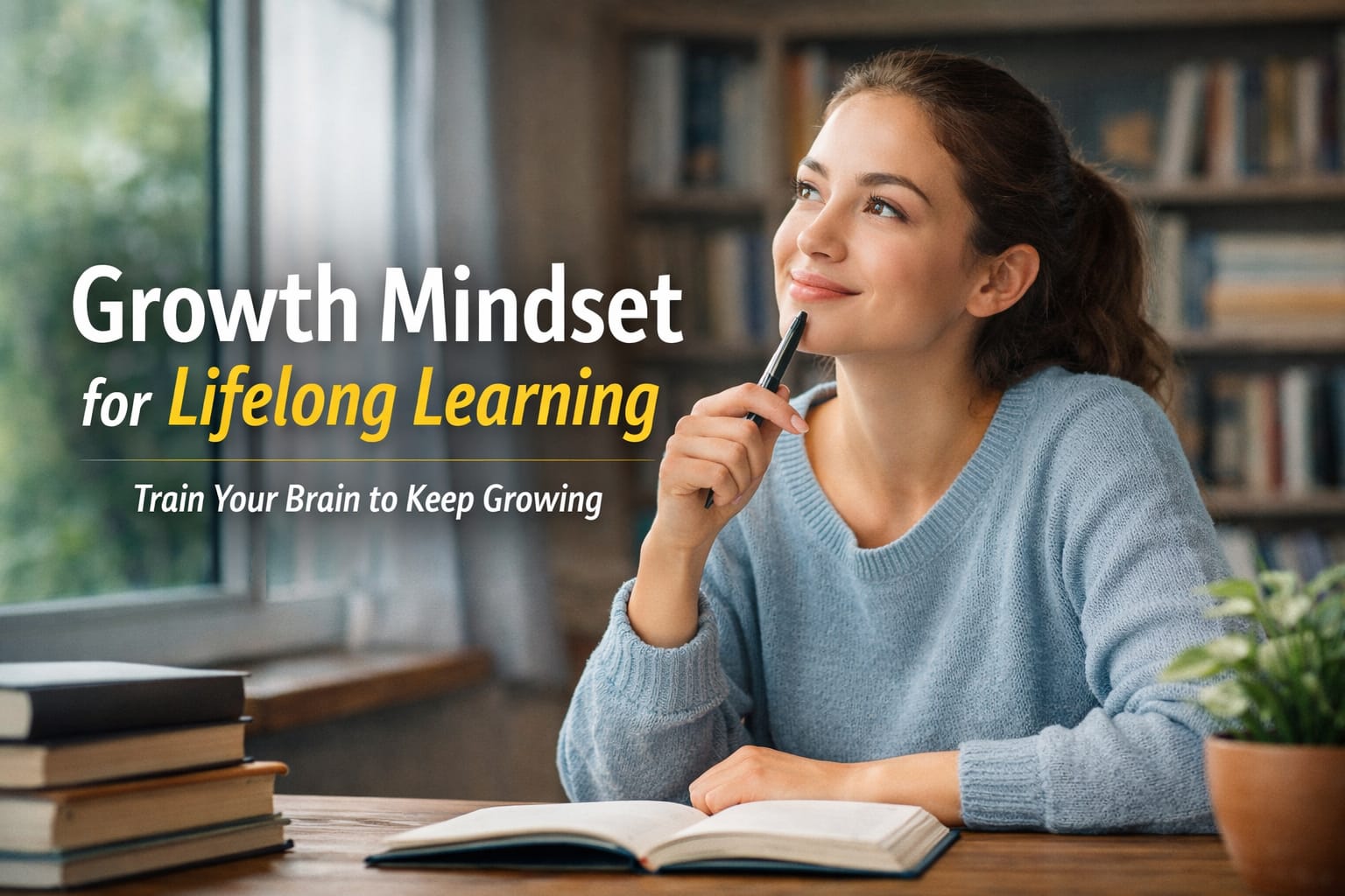 Person developing a growth mindset through learning, resilience, and continuous improvement to support mental well-being and healthy aging.