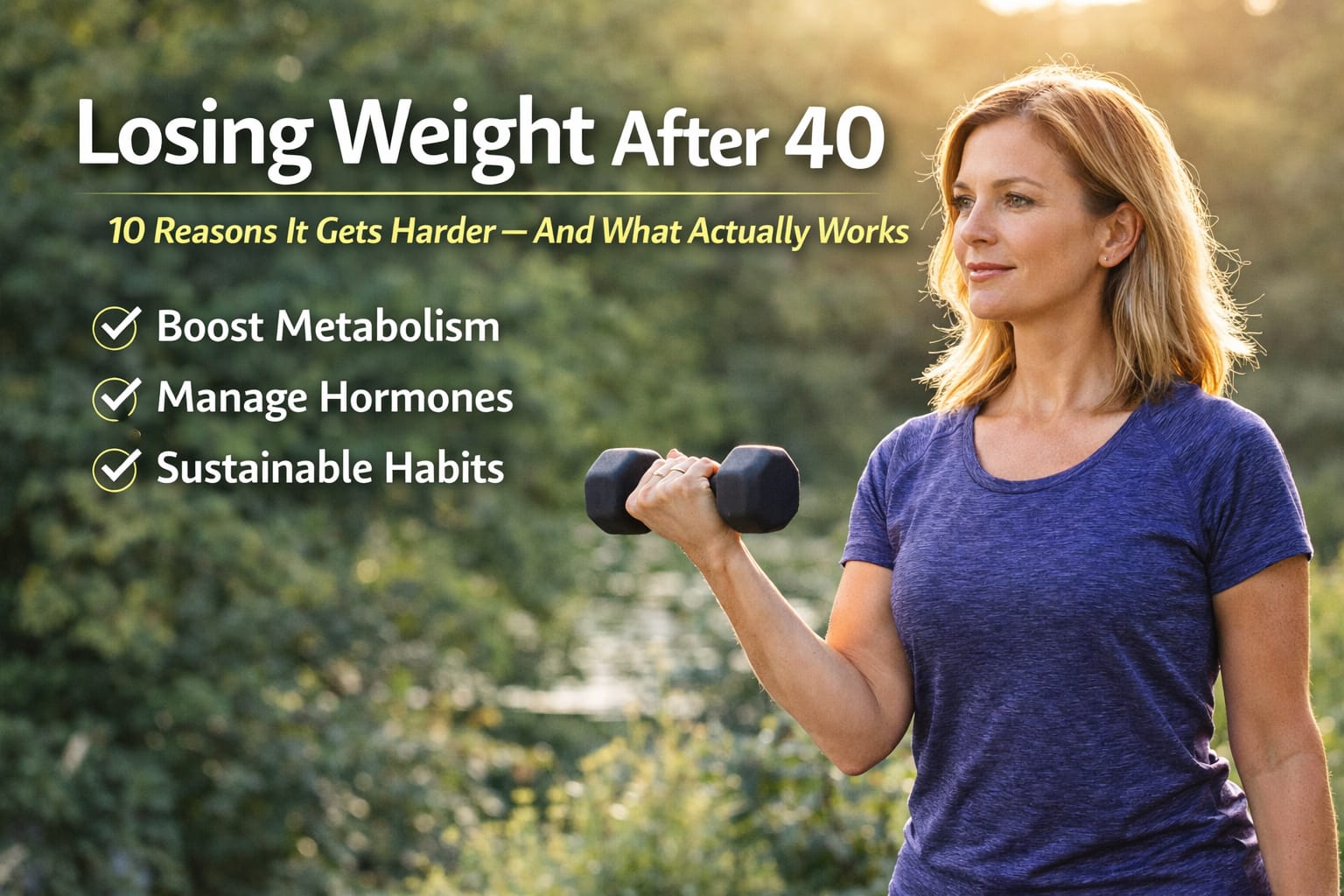 Losing Weight After 40 with healthy nutrition, strength training, and lifestyle habits that support metabolism