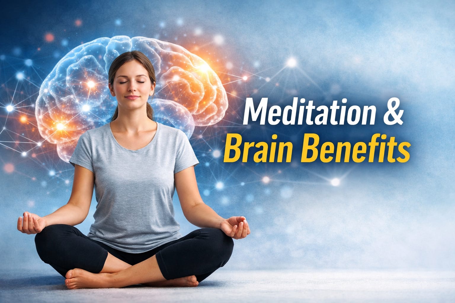 Meditation and the Brain showing how meditation improves brain function, neuroplasticity, focus, and emotional well-being