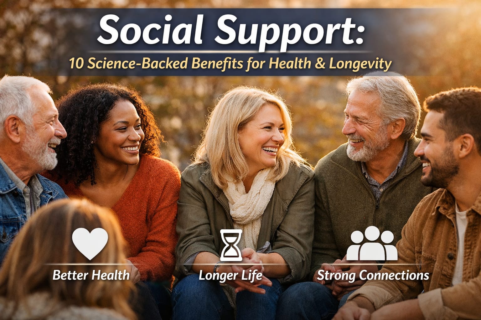 Social Support through meaningful relationships, emotional support, trusted friends, family, and a strong support network